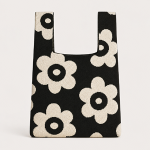 Bold Black Floral Knitted Bag